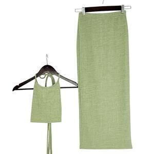 SHEIN Womens XS 2 Piece Sweater Knit Set Halter Tie Back Top Maxi Skirt